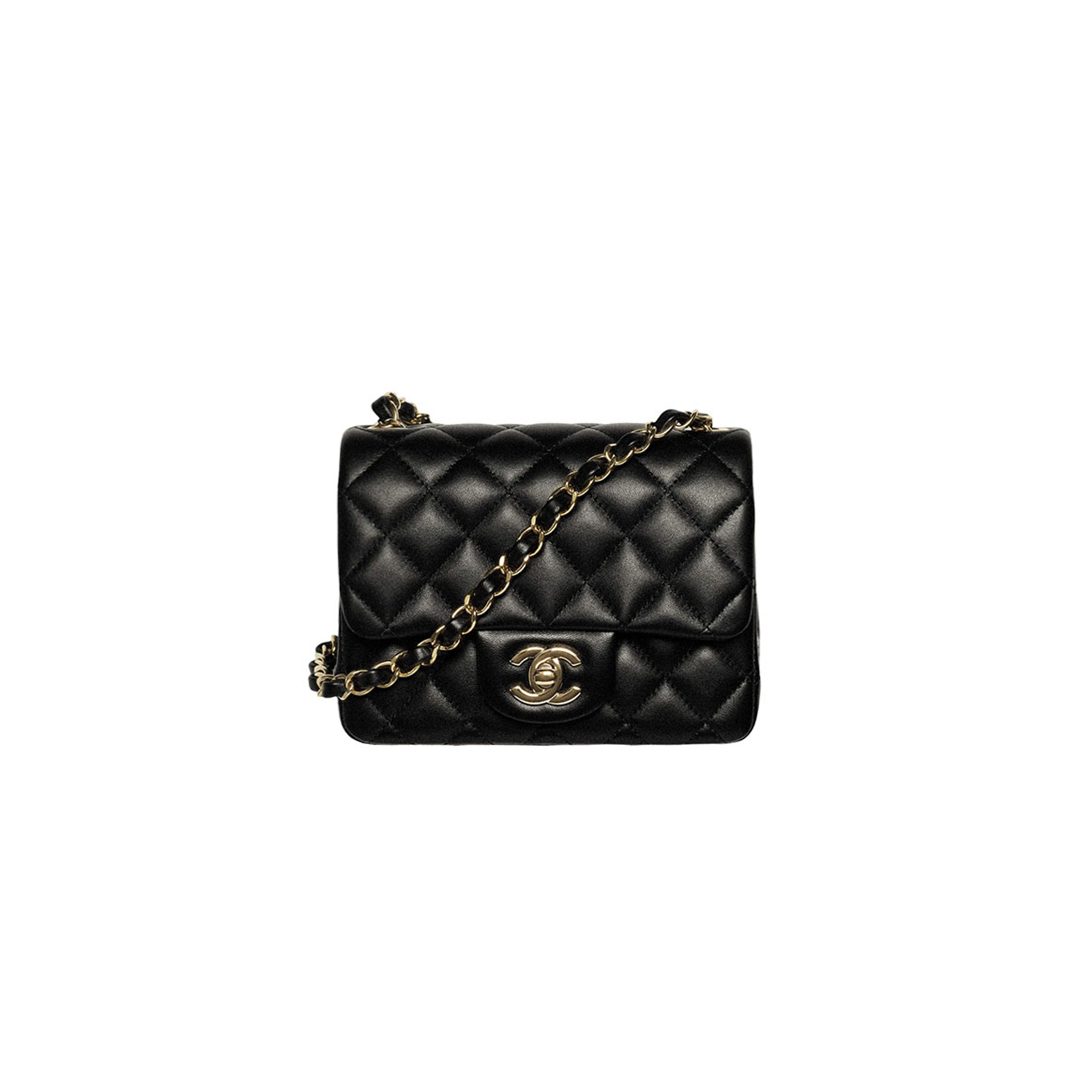 Ch*el master square flap bag black lambskin gold hardware a35200 (17*13.5*8cm)